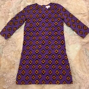 AKA New York Purple and Gold Patterned Silk Dress